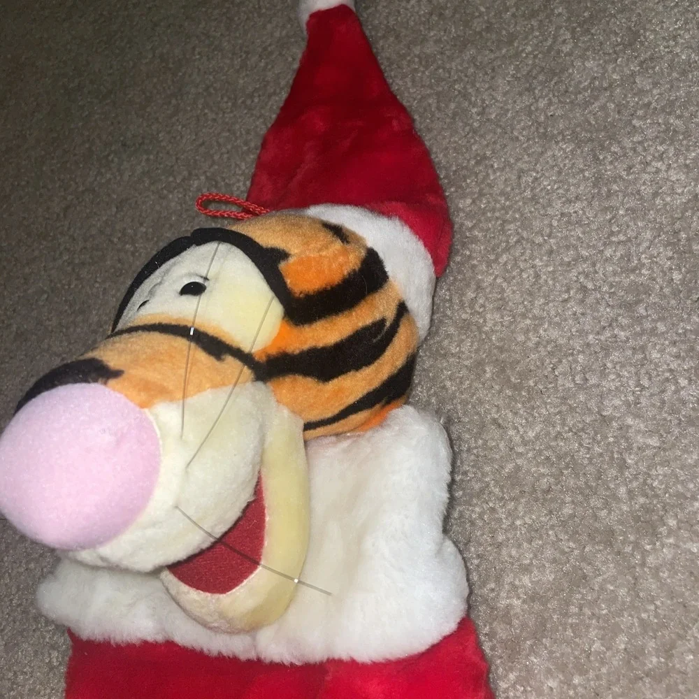 Disney Winnie the Pooh Tigger Plush Christmas Stocking Santa Hat Red Faux Fur